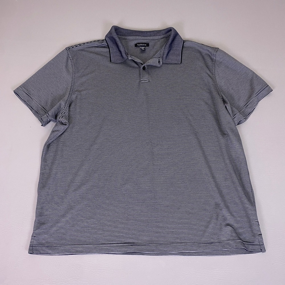 Van Heusen Polo Shirt Men's Size XL Navy‎ Blue White Striped Short Sleeve